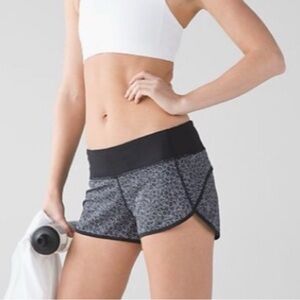 lululemon athletica Black Waistband Grey Leopard-Print Athletic Shorts